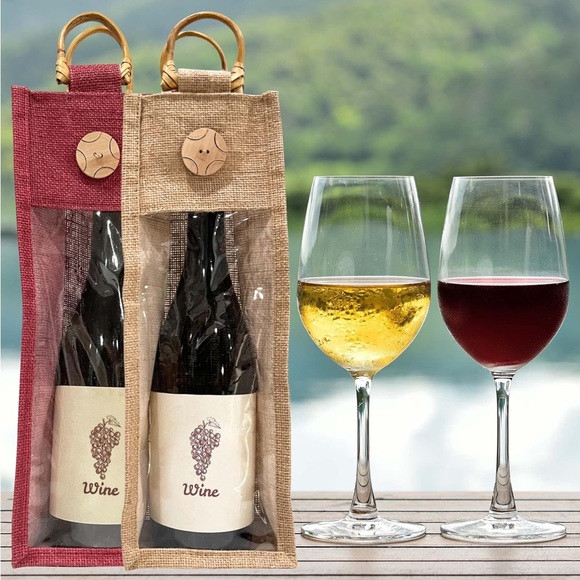 Other - RED Bamboo Burlap Wine Bag